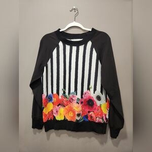 Trina Turk Floral Striped Sweatshirt sz M